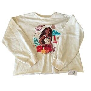 Disney Moana 2 Girls Sweatshirt Ivory Graphic Crewneck Pullover XL 14